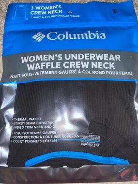 Columbia Women's Black Waffle Crew Neck with Blue Trim